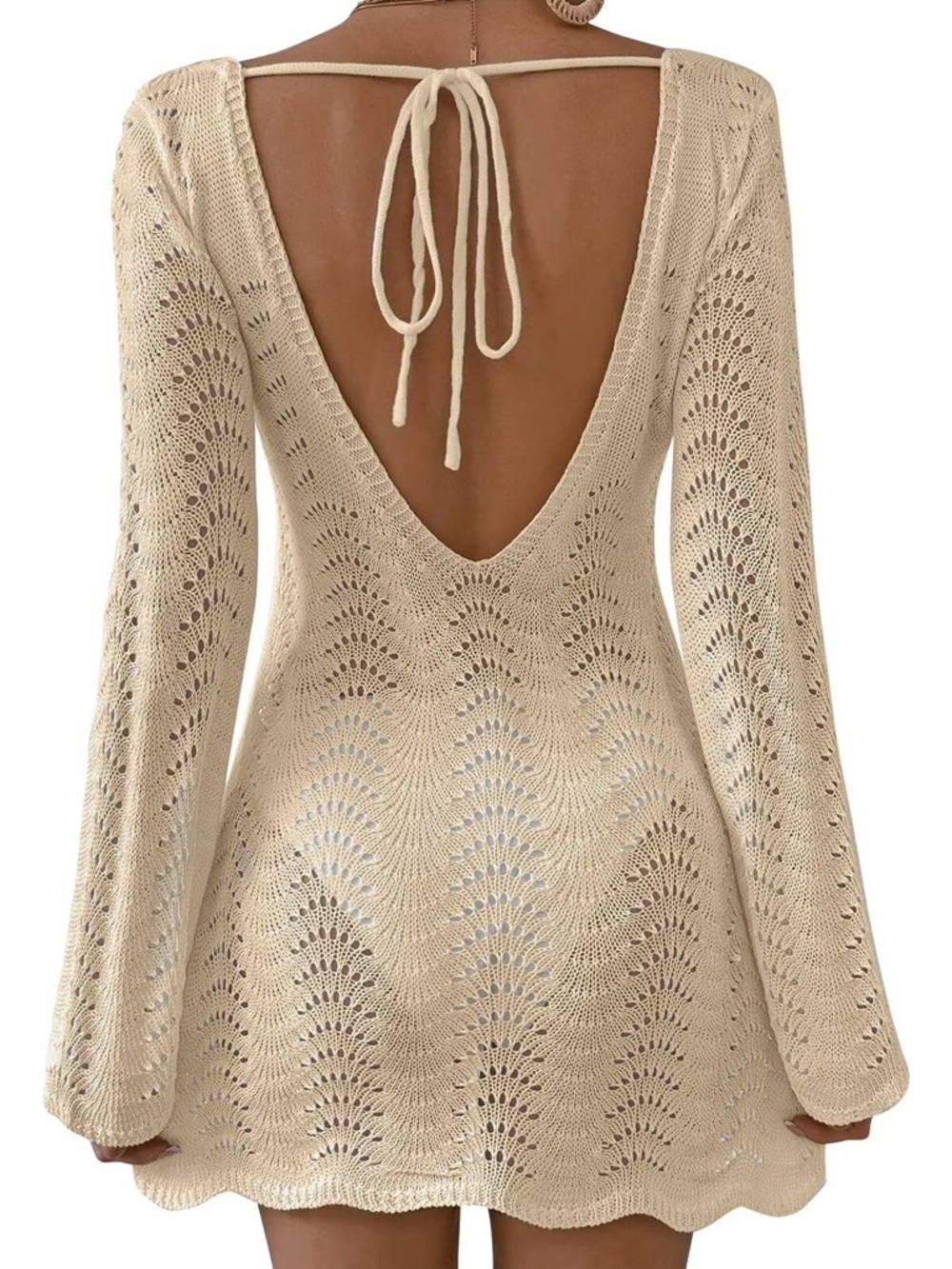 Falechay | M | Open-Back Crochet Knit Mini Dress - Cream